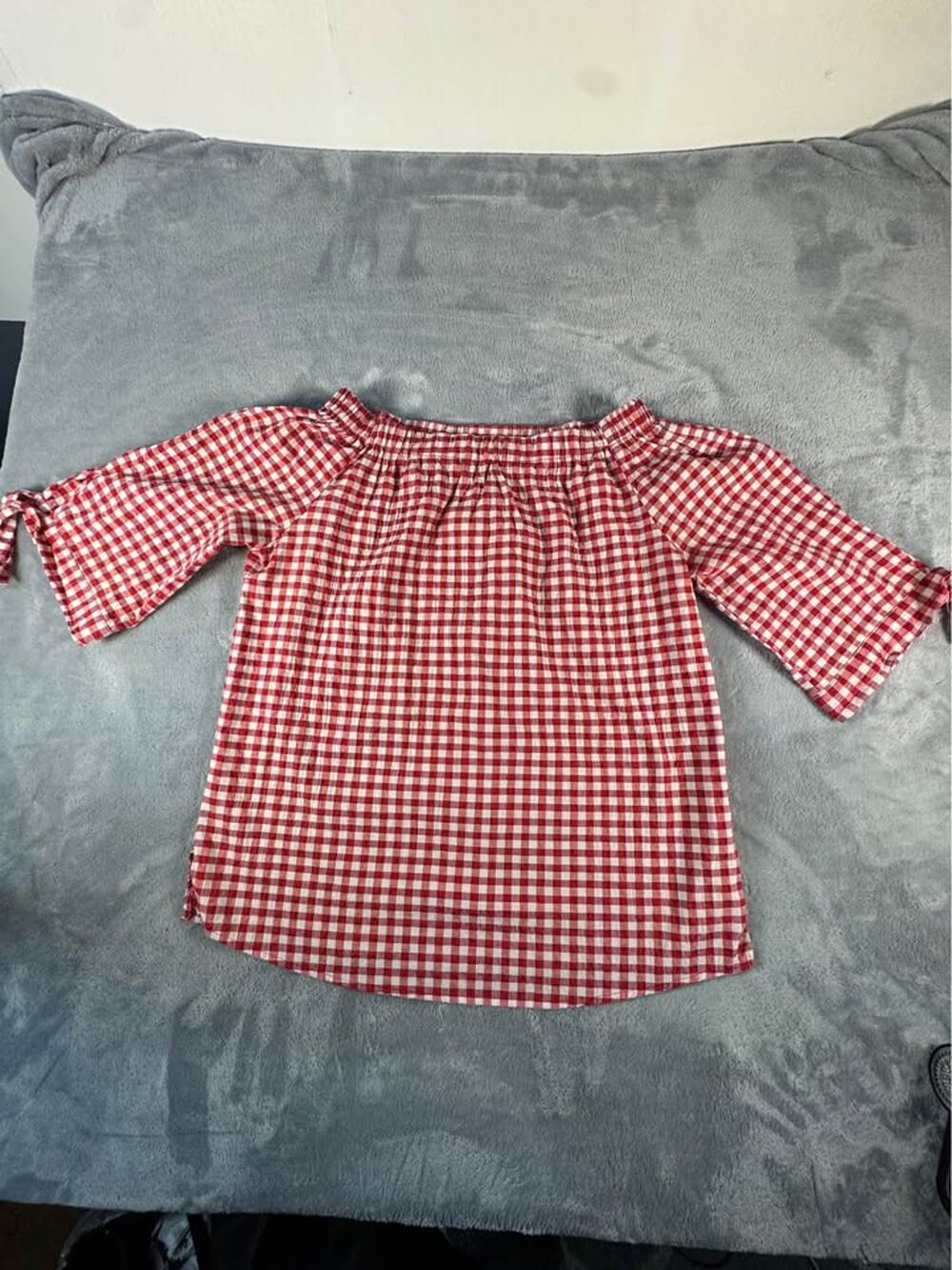 Per Se Women’s Off Shoulder Top Size L Red White Gingham